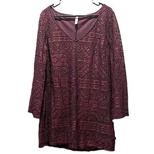 Xhilaration Plum Lace Long Sleeve Shift Dress XXL Juniors Fit Boho